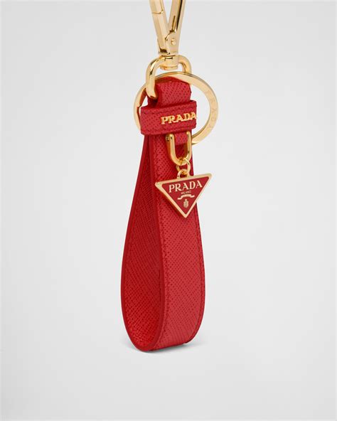 Fiery Red Saffiano Leather Keychain 